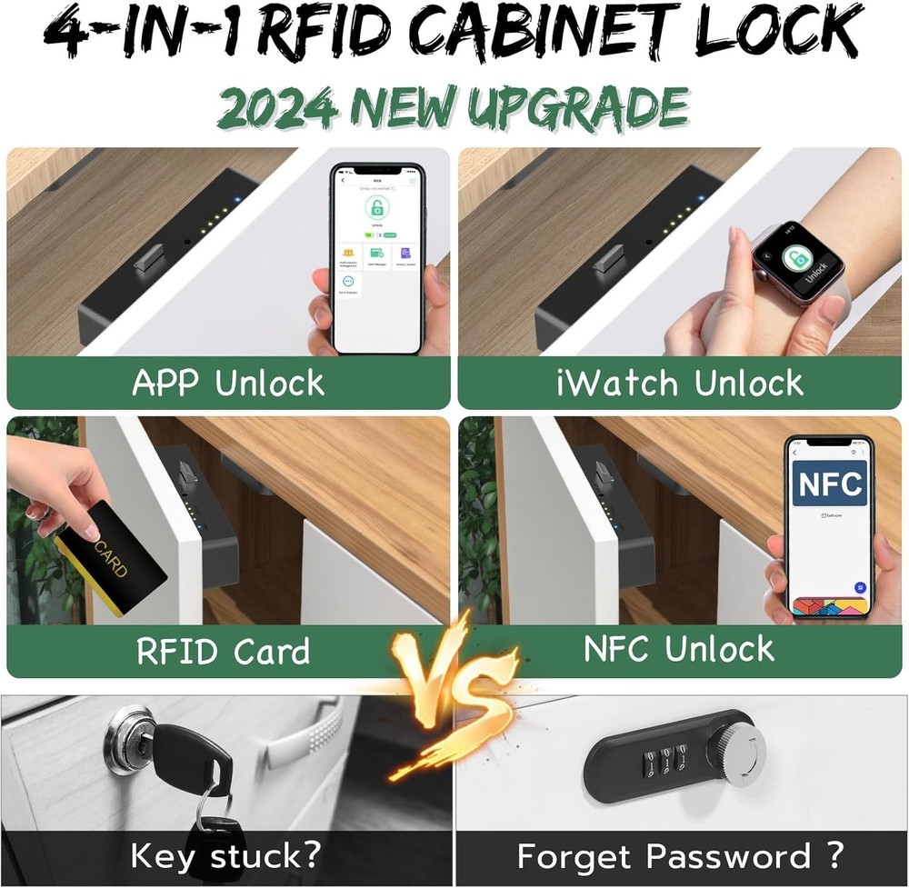 Smart RFID Drawer Lock, Hidden Digital Electronic Bluetooth RFID Cabinet Draw...