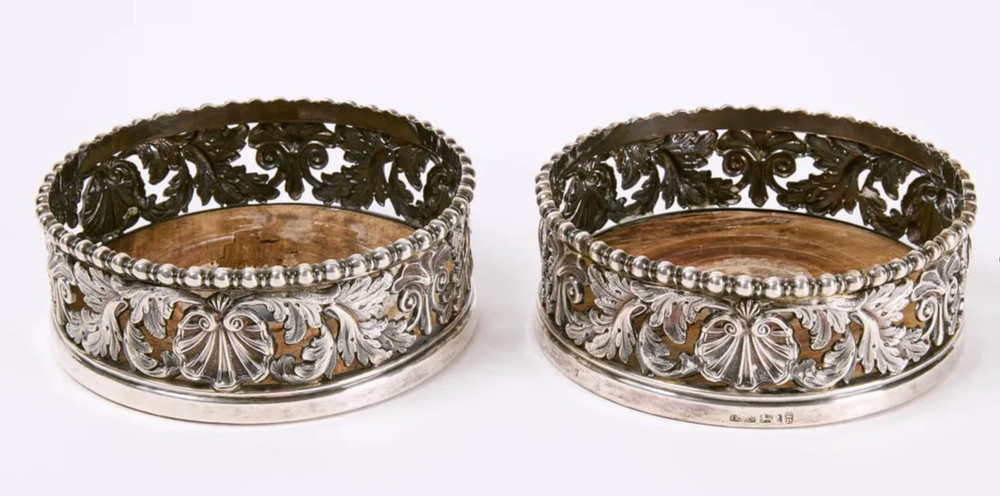Pair Exceptional Regency Sterling Wine Coasters - Circa 1812