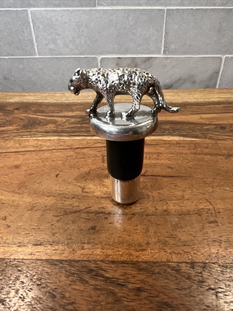 Vintage Silver Plated Bronze Leopard Bottle Stopper