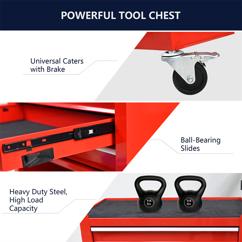 4-Drawer Rolling Tool Box Cart Tool Storage Cabinet Tool Chest w/ Tool Set Red