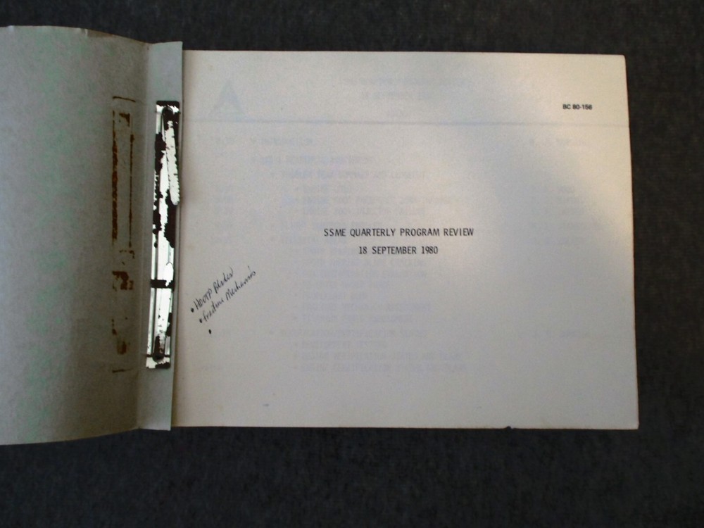 NASA/ROCKETDYNE SPACE SHUTTLE SSME 1980 ENGINE DEVELOPMENT REVIEW+BOOKLET