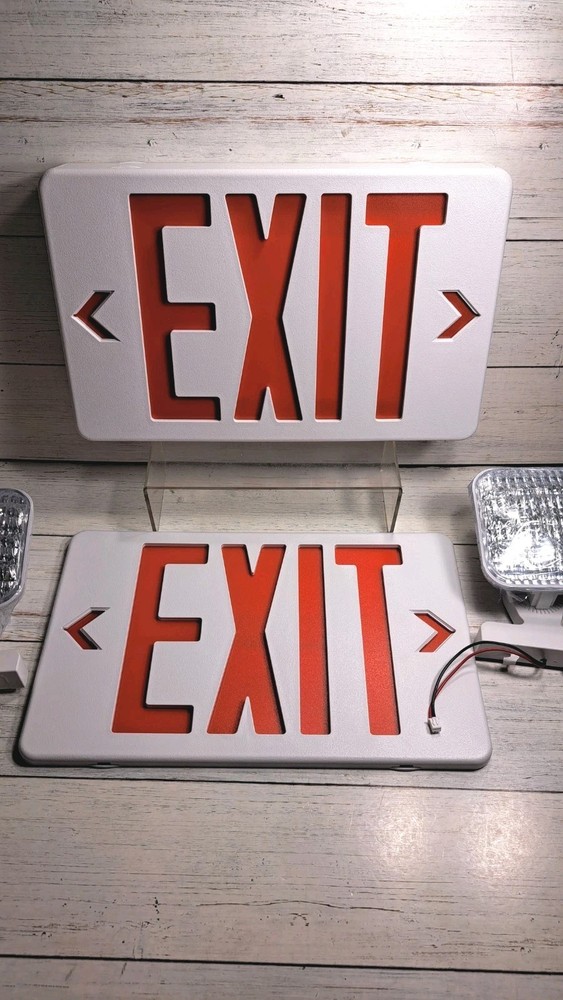 Red Exit Sign with Emergency Lights, LED Emergency Exit Light with Battery...