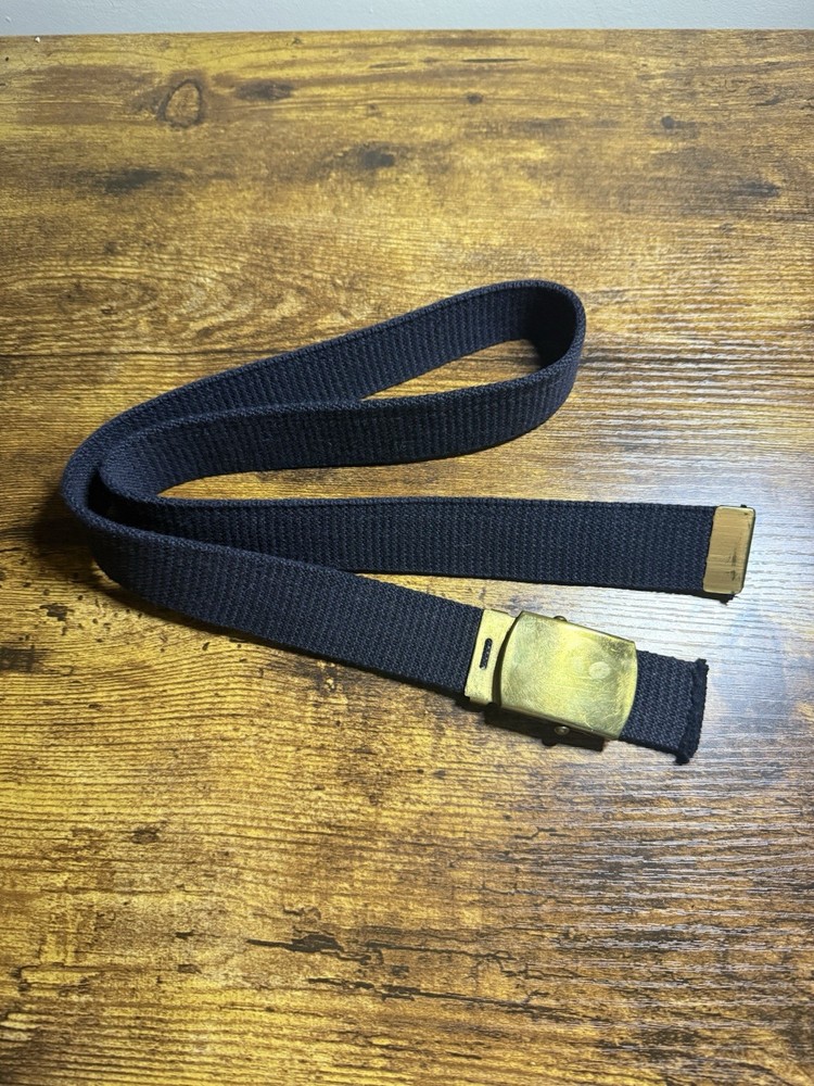MILITARY Navy Blue Solid Brass Buckle Belt Vintage