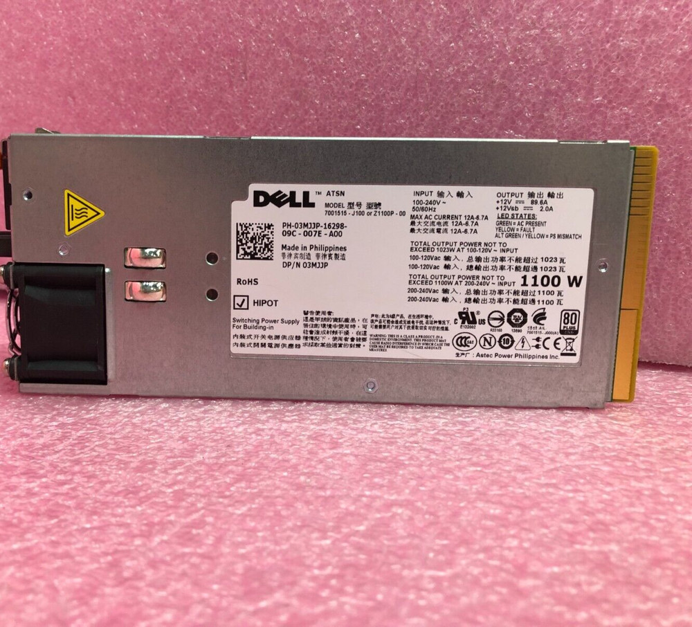 3MJJP Dell 1100W Power Supply *NO ORANGLE HANDLE TAB*