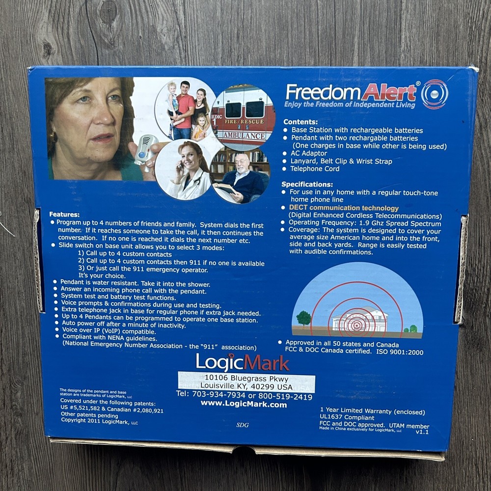 LogicMark 35911 Freedom Alert Emergency System Base Only W/ DECT Comm Tech