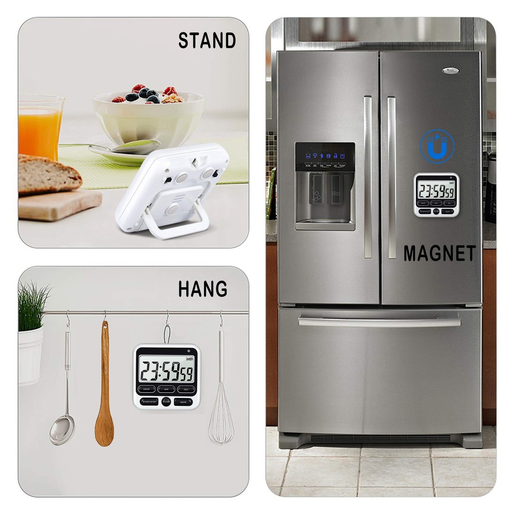 Digital Kitchen Timer with Mute/Loud Alarm Switch ON/Off Switch, 12-Hour Clock