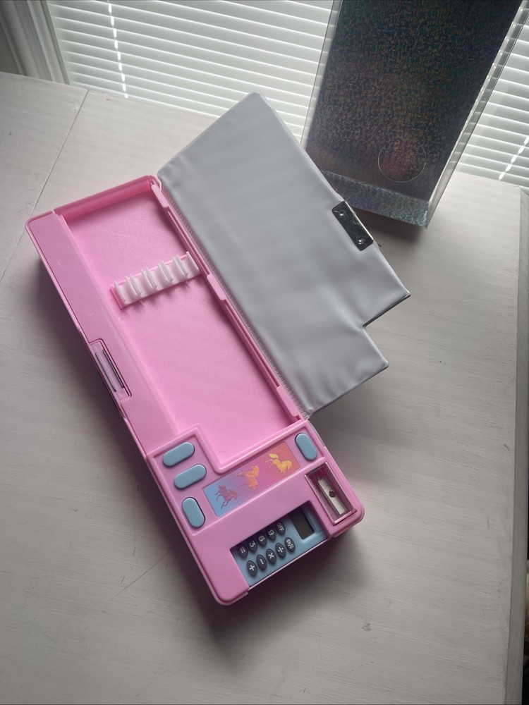 Hot Focus Multi-Function Pencil Case Unicorn Calculator Sharpener Pink NIP