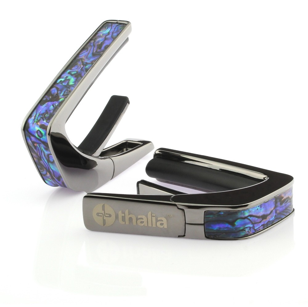 Thalia Blue Abalone Guitar Capo; black chrome