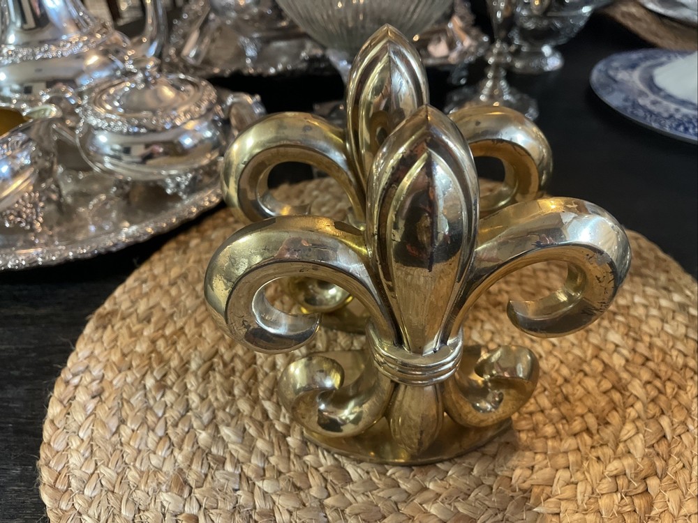 Vintage Brass Bookends Fleur De Lis Book Ends Solid Brass Hollywood Regency