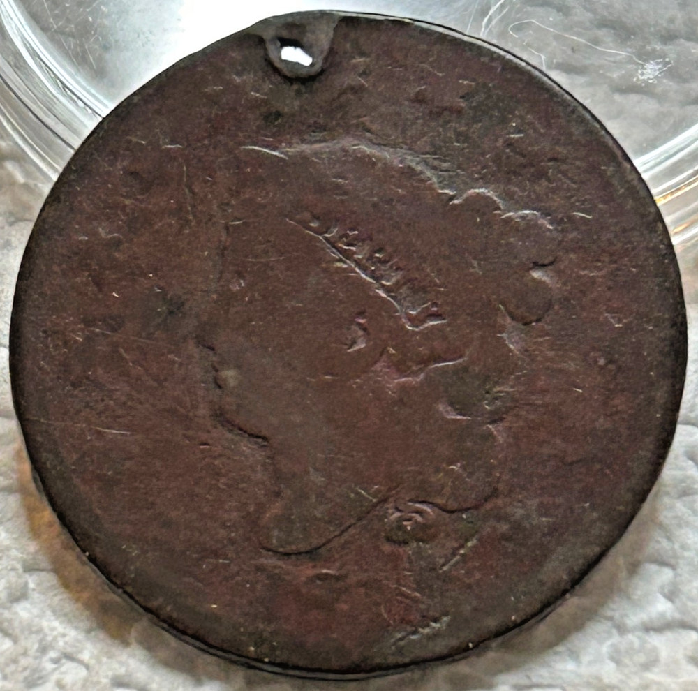 1819 Coronet Head Large Cent, Damaged Date, Good Reverse, Interesting - B16-7