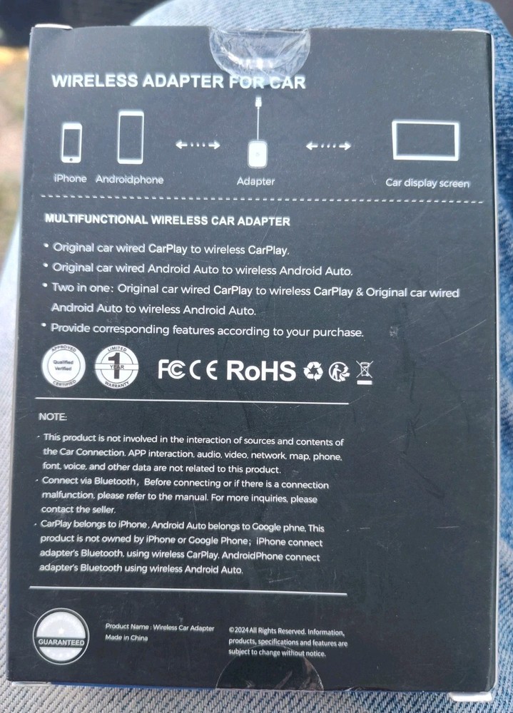 Wireless Adapter For Car - Compatible with CarPlay & Android Auto CXZ527 Generic