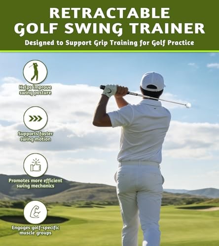Retractable Golf Swing Training Aid, Golf Grip Trainer with Rhythm Click Black