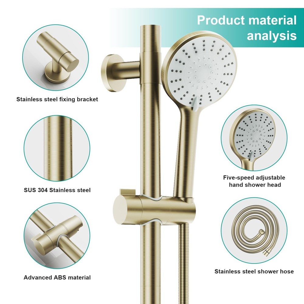 Shower Slide Bar Handheld Shower Head with Hose, 5-Function Hand Shower with ...