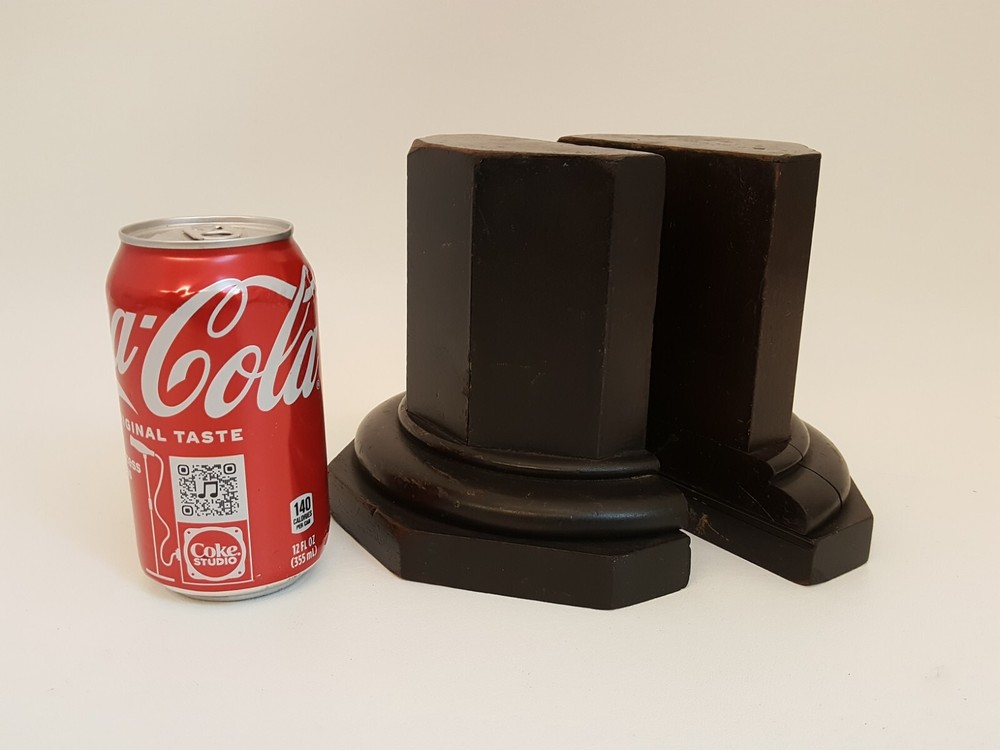 Vintage 40s walnut bookends pair colum columnar rook