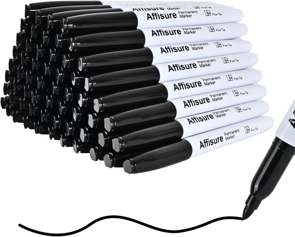 Affisure 100 Pack Black Permanent Markers, bulk, quick drying