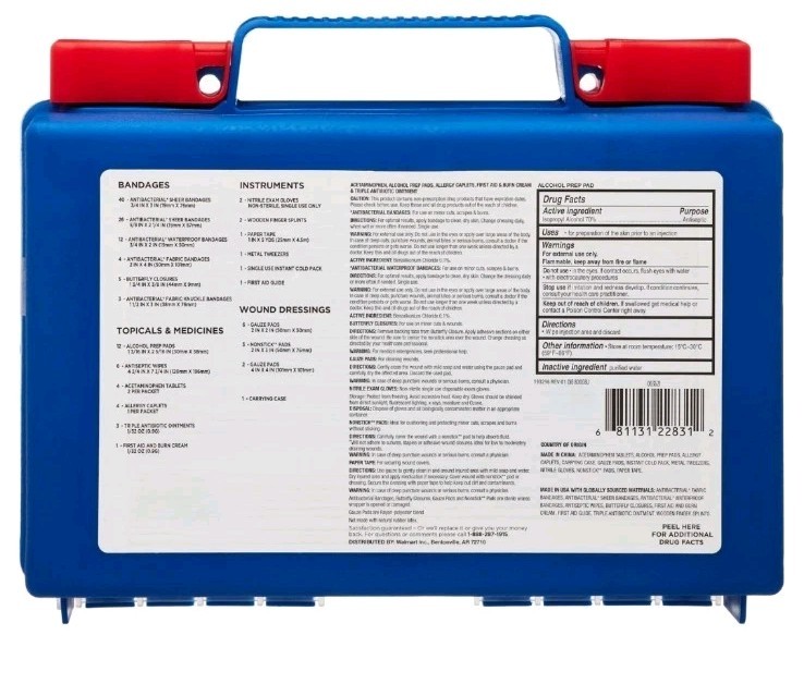 Equate 140pc All Purpose First Aid Kit Durable Plastic Case Essential Items