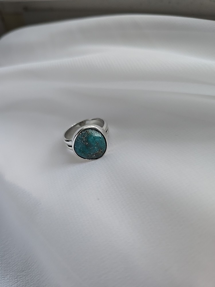 Natural Blue Turquoise Solid 925 Silver Plain Ring Size 7 Mexico
