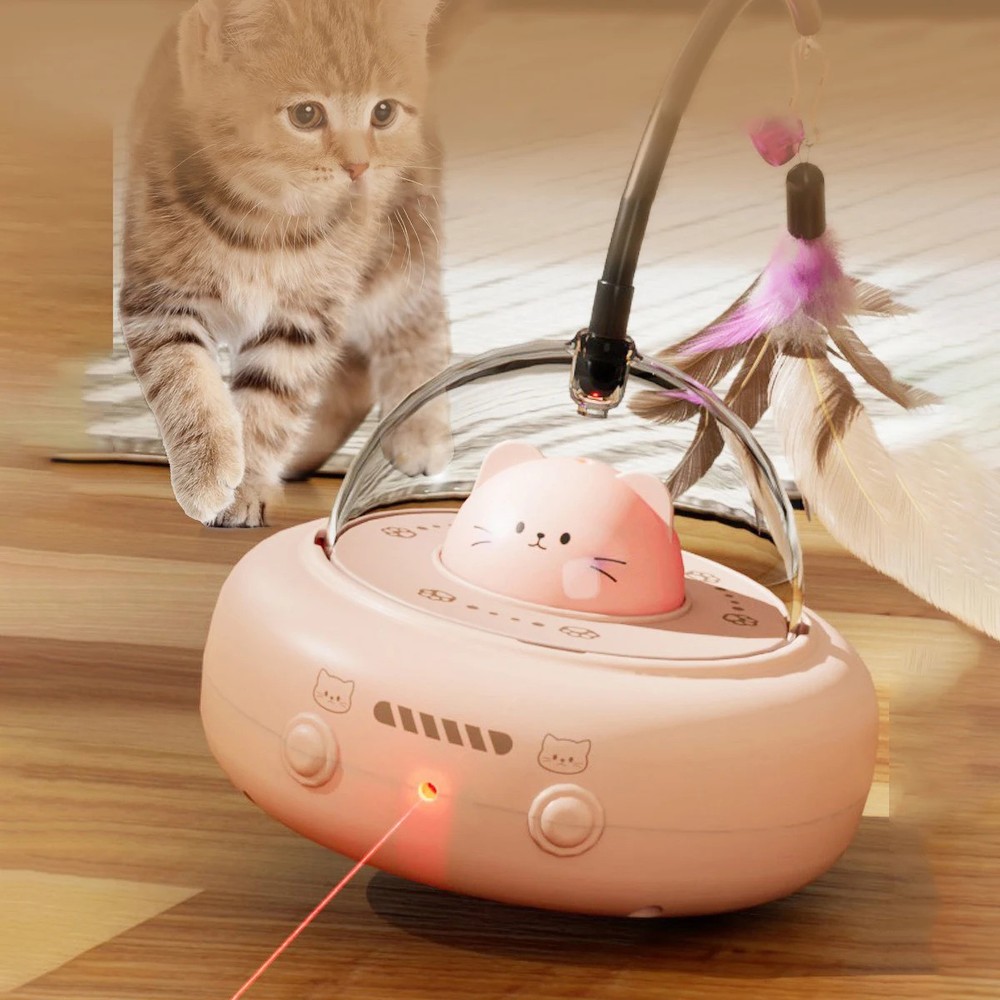 Automatic Cat Toy with Laser & Feather - 360° Smart Motion, USB Rechargeable