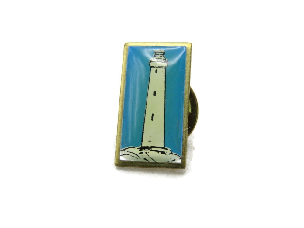 Vintage Lighthouse Pin Blue White & Gold Tone