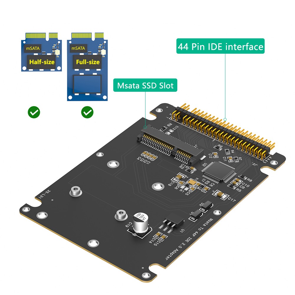 MSATA Mini-SATA SSD to IDE ATA 44Pin Adapter for Win XP/Win 7/ 8/10/ 11/Linux