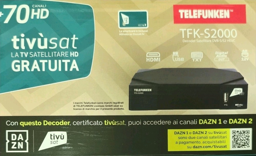TIVÙSAT SATELLITE CERTIFIED HD DECODER INCLUDING TELEFUNKEN CARD