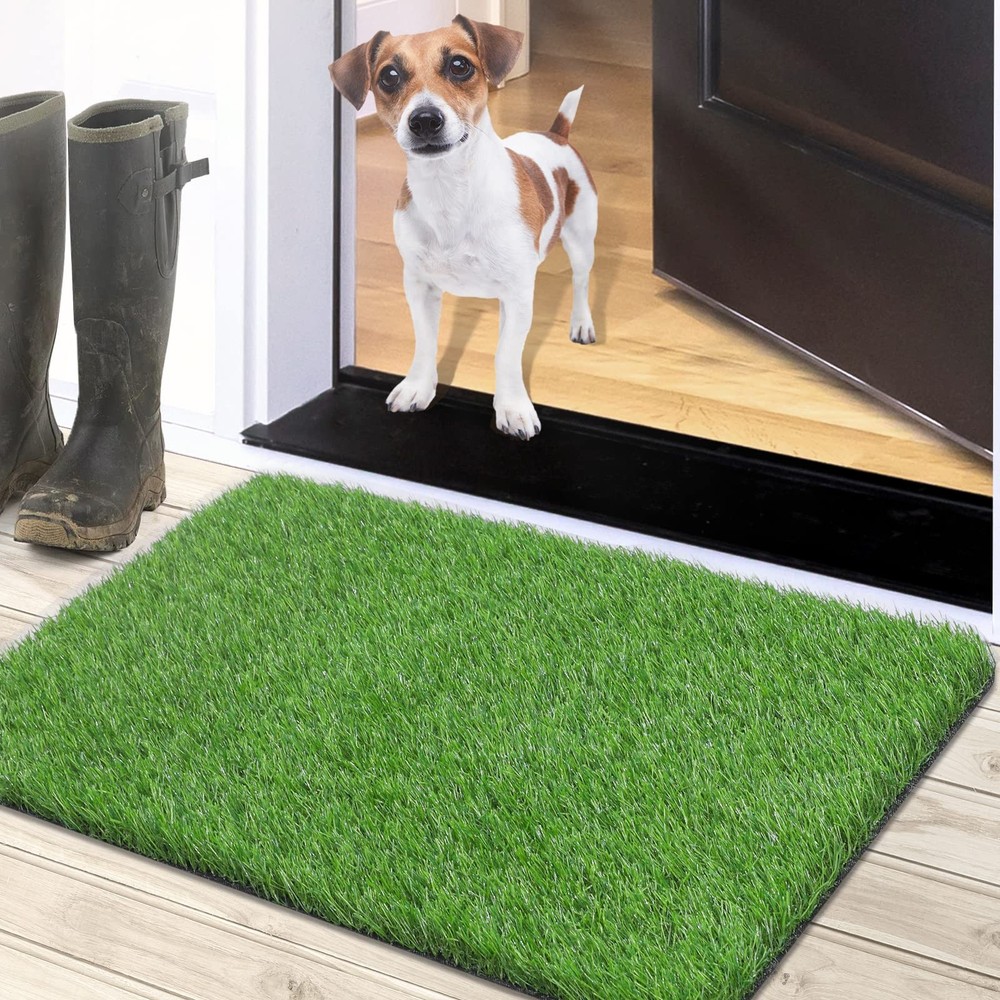 TREETONE Artificial Grass Door Mat, Thick 1'8" x 2'6" (Rectangular), Green