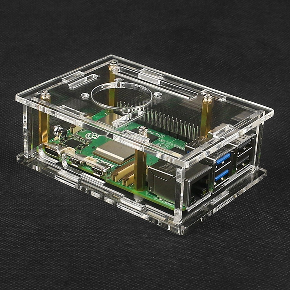 Easy Install Acrylic Clear Protective Case Box W/ Cooling Fan for Raspberry Pi 5