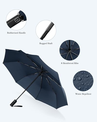 Windproof Travel Umbrella, Automatic Folding Compact Lightweight HS02-BLUE