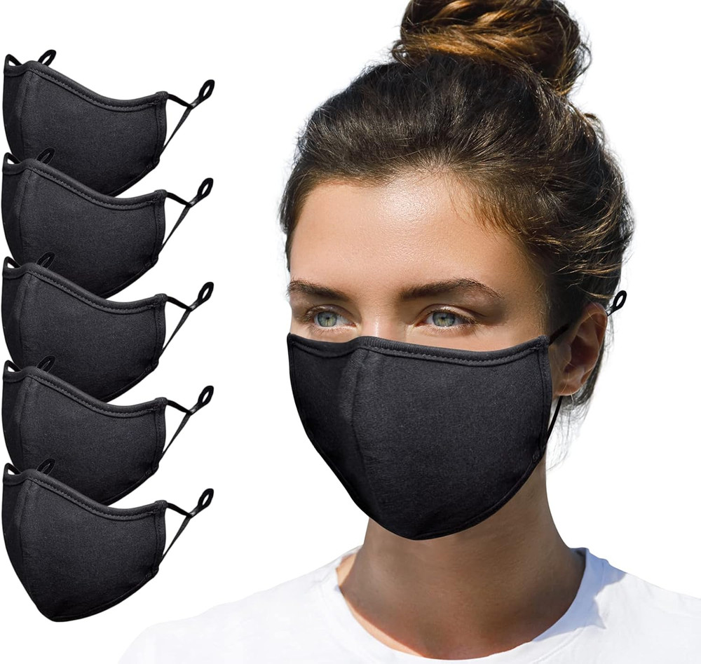 5 Pack Premium Fabric Face Mask Reusable with Adjustable Elastic, 2 Layer,Cotton