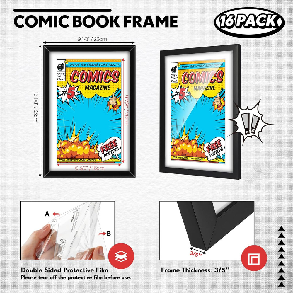 16 Pack Comic Book Frame, UV Protection, Comic Picture Magazine Frames Fits Curr