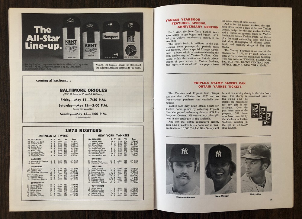 Bert Blyleven/Don Monzon autographed 1973 New York Yankees Program vs Twins