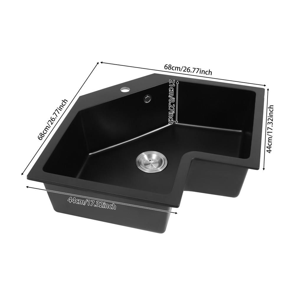 Modern Flushmount Corner Kitchen Sink, Undermount Irregular Corner Kitchen Sink