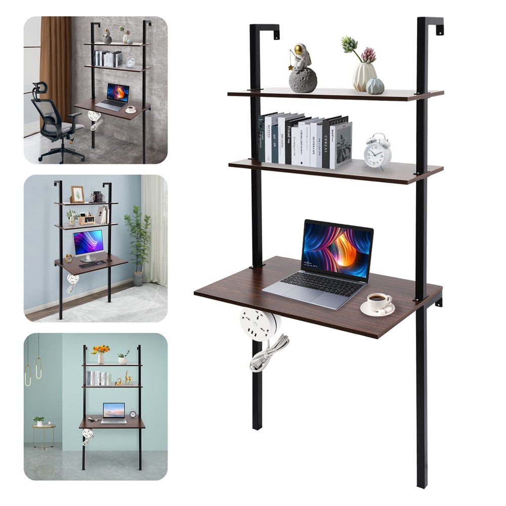 Wall Mount Writing Table Space-saving Desk With Storage Bookshelf Floating Shelf