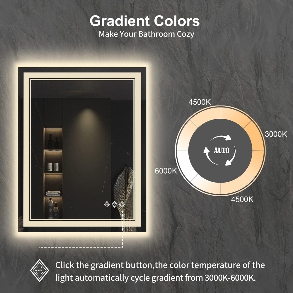 LED Bathroom Mirror, 24x32 Inch Gradient Front and Backlit LED Mirror