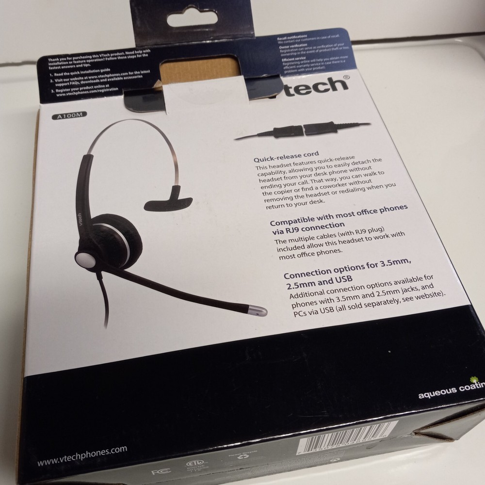 Vtech A100M Wideband Single Ear Headset NOB; Untested