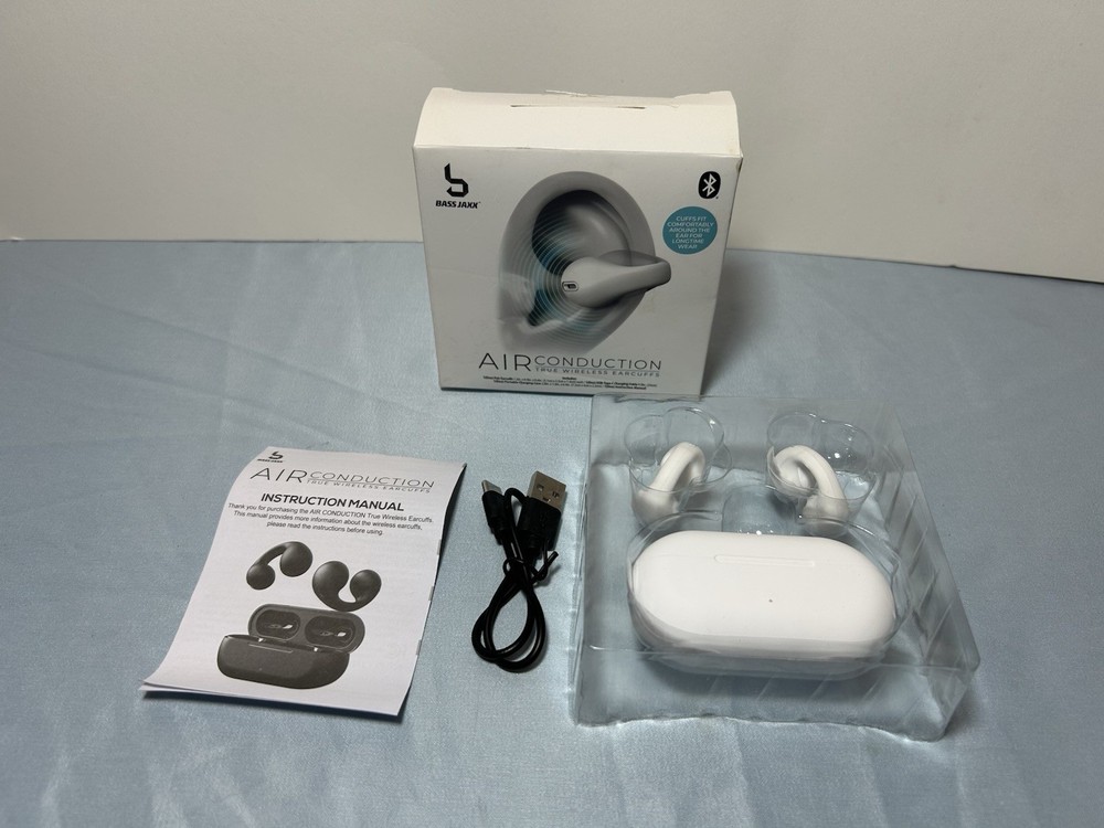 White Base Jaxx Bluetooth Headset-Ear Conduction-New
