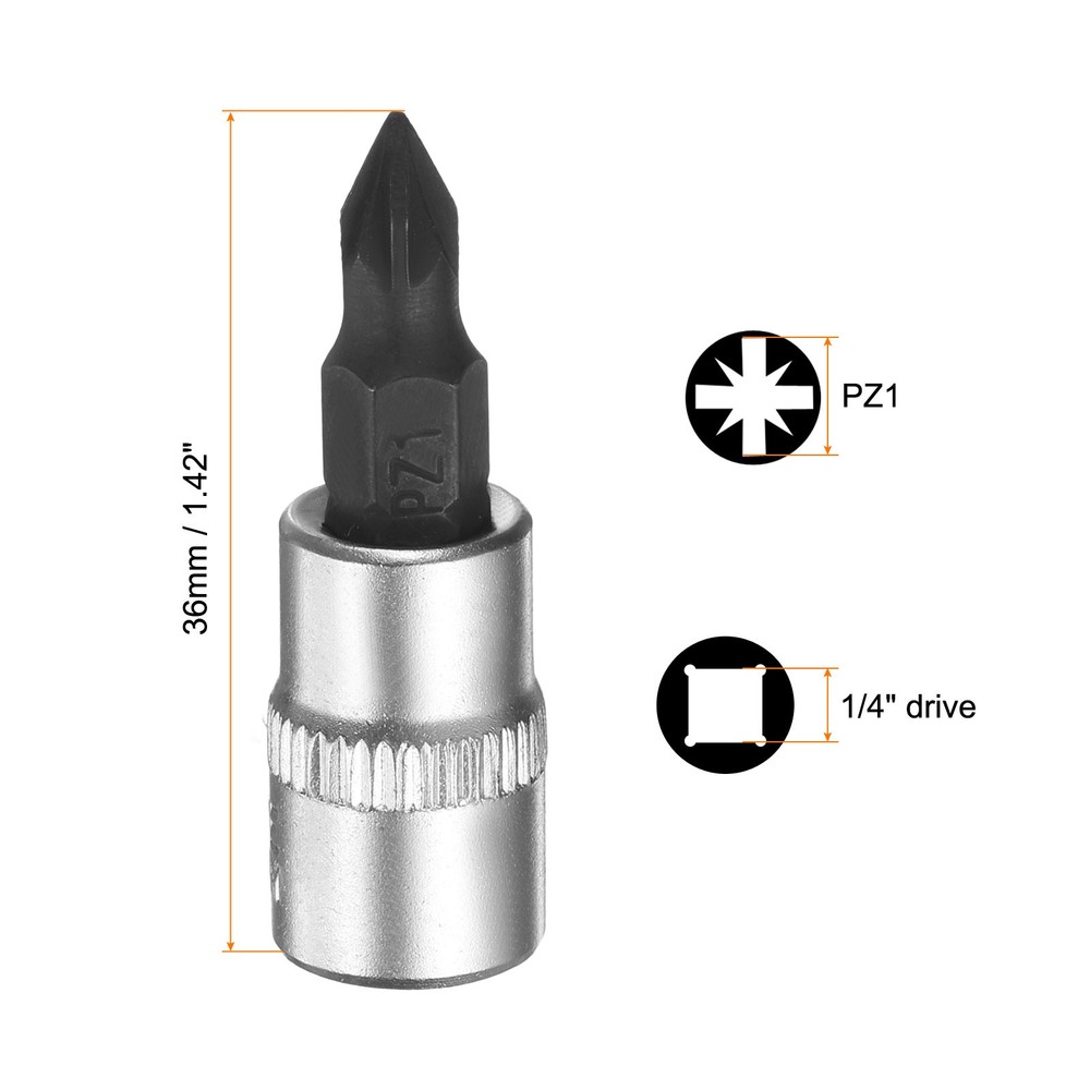 3pcs PZ1 Bit Socket 1/4" Square Drive Extension Impact Bit, Black