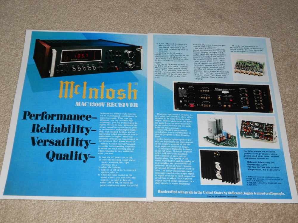 McIntosh MAC4300V Receiver Ad, 2 pg, Articles, Info, Beautiful!