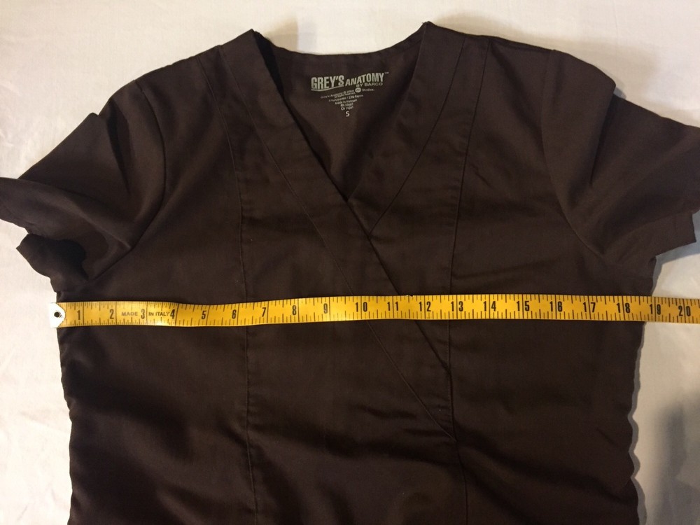 Greys Anatomy Womens Small Brown Polyester Blend 2 Pocket Scrub Top