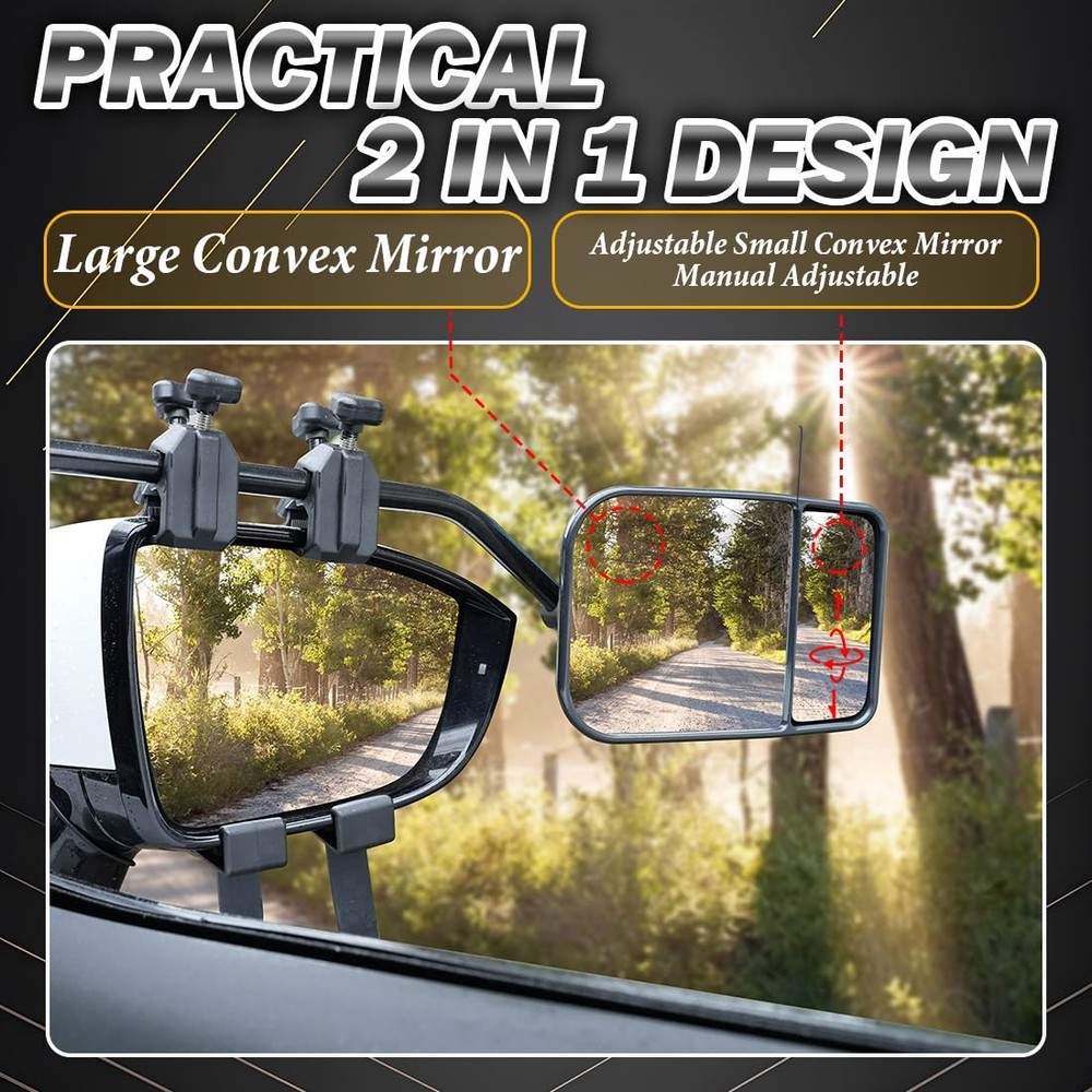 2-Pack Universal Clip-On Towing Mirror Extensions 360° Adjustable Convex