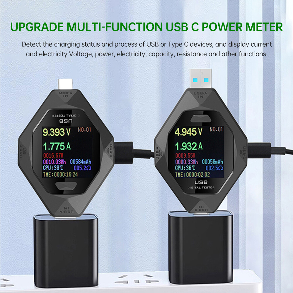 USB Type-C Digital Voltmeter Current Power Meter Multimeter DC 3.6-32V 0.1-8A
