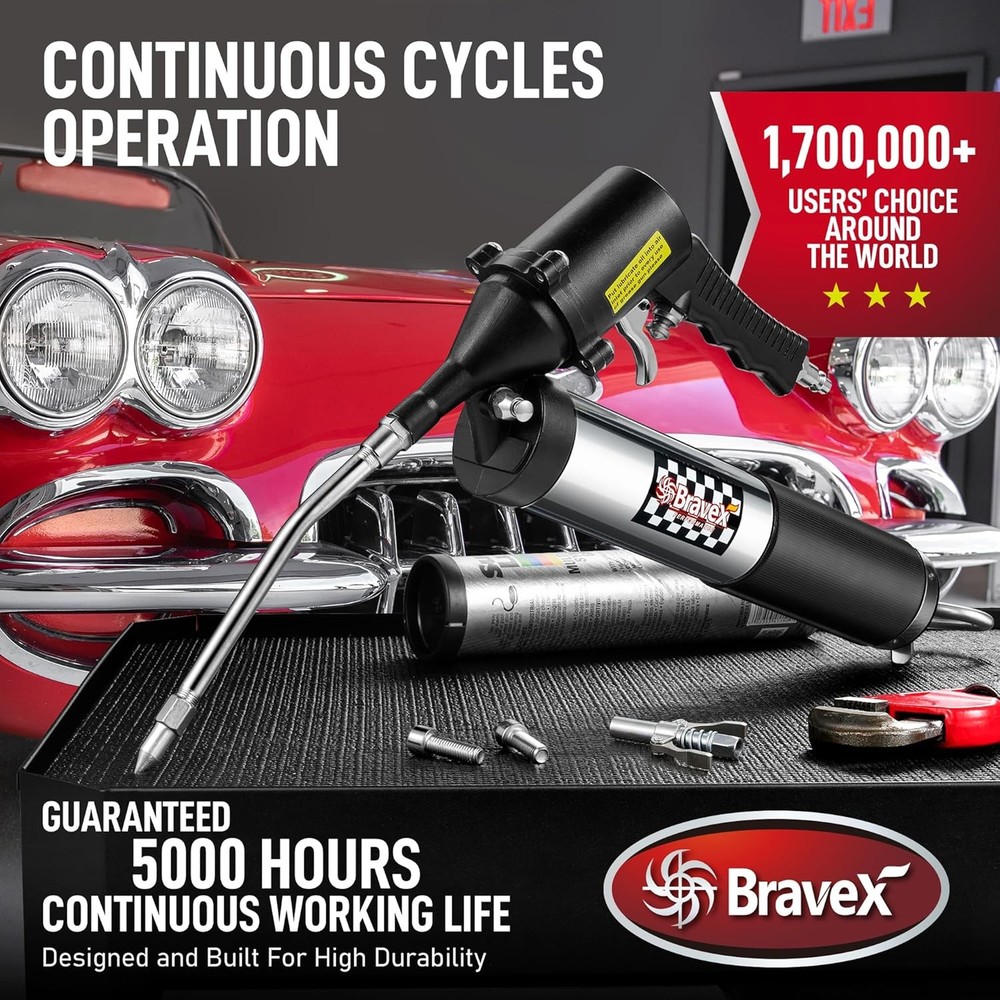 Automatic Pneumatic Grease Gun 6000 PSI Continuous Flow Quick Release Coupler