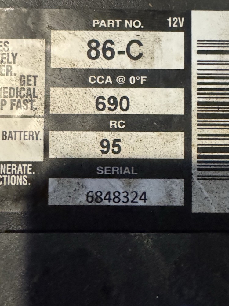 AAA 86-C Battery. 690 CCAs 5/25 Sticker