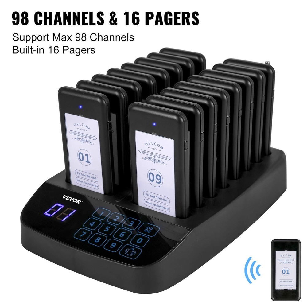 16 Pagers Wireless Restaurant Paging System With Touch Screen Control