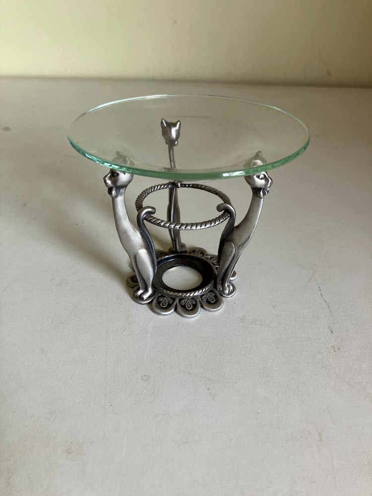 Vintage Pewter Incense Burner-Cats