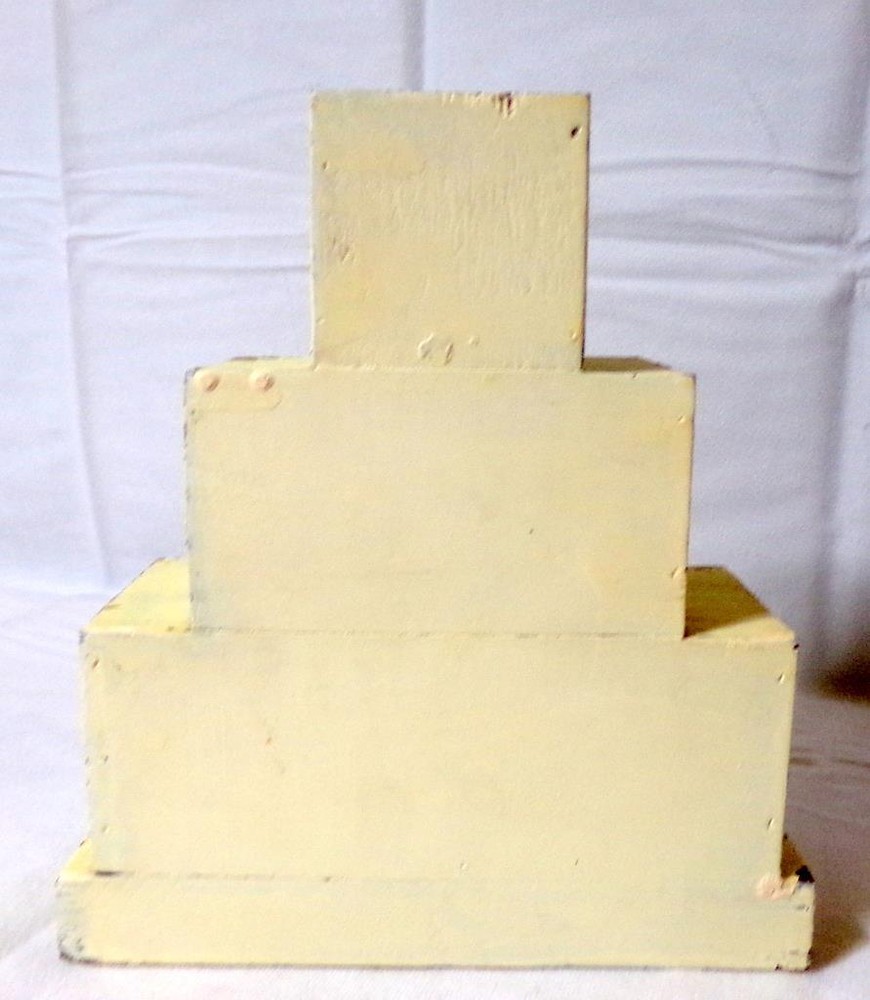 Folk Art Chippy White Paint Wood Storage Stacked Cube Sewing Box