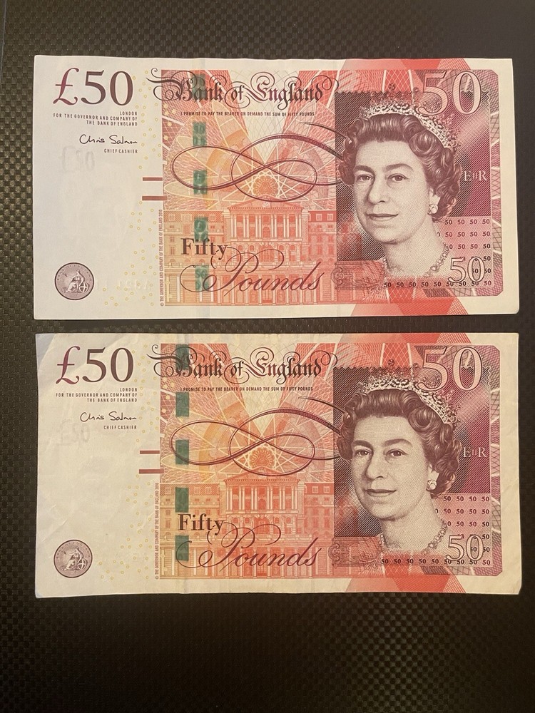 Old 2x £50 Notes - Very good condition