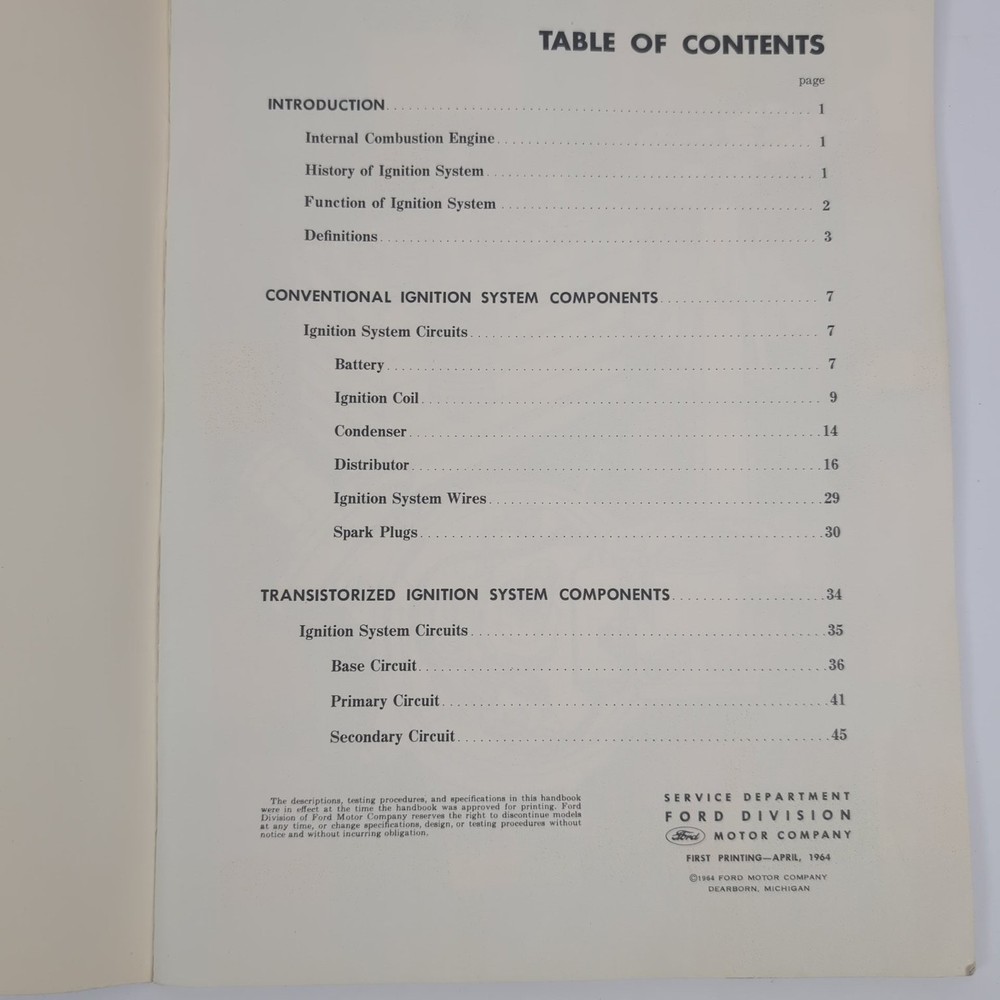 Ignition Systems Principles Ford Training Handbook 1964