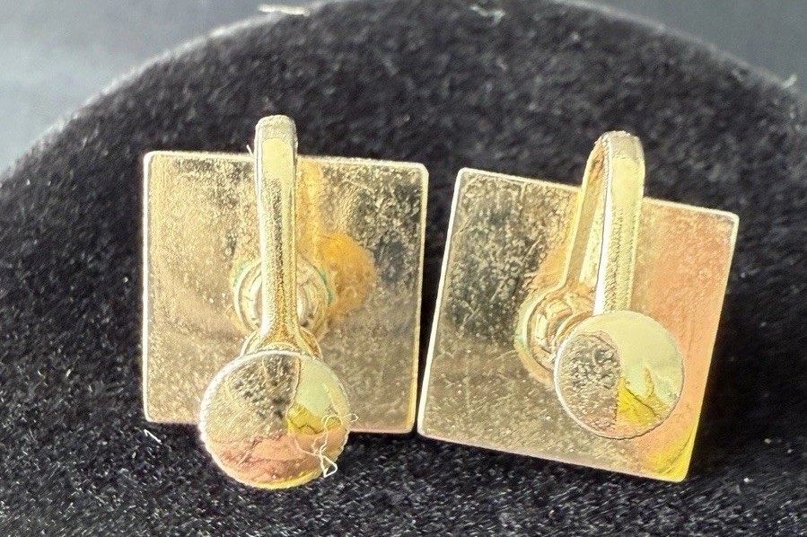 Vintage Screw Back Gold Plated Square Round Design Statement Classic Earrings