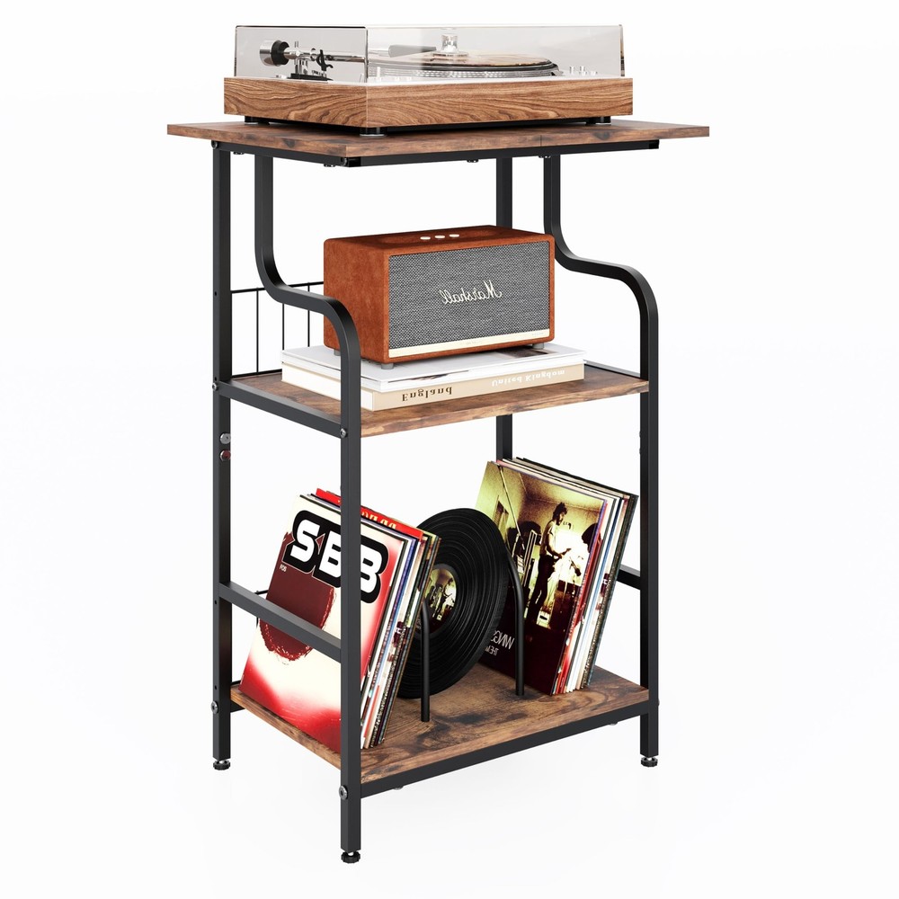 Record Player Stand, 3-Tier Record Player Table, Vinyl Record Storage with Ex...